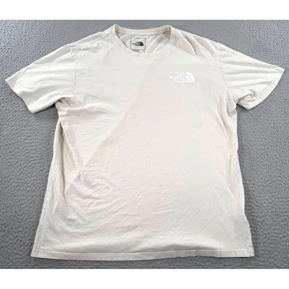 The North Face Never Stop Exploring Shirt Men's Large Beige Logo Short Sleeve